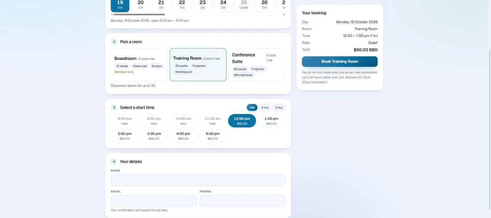 The booking page