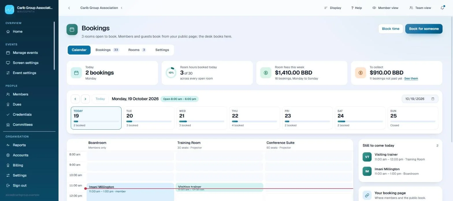 The bookings calendar